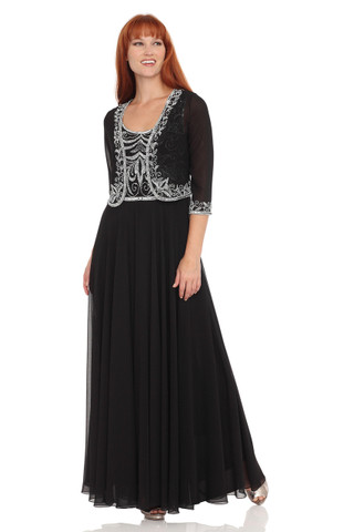 Floral-Beaded Chiffon Jacket Dress