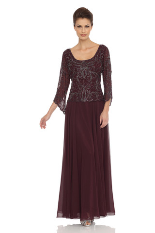 Three-Quarter-Sleeve Embellished Overlay Dress