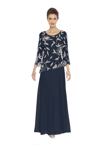 JKARA Floral Beads Three-Quarter Sleeve Dress