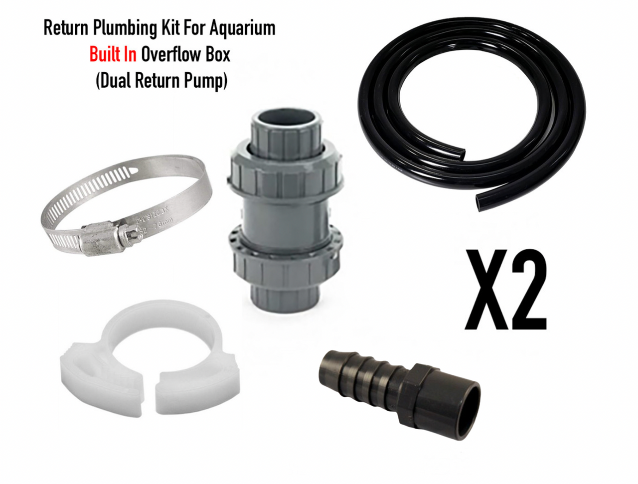 Dual Return Plumbing Kit For Aquarium Built In Overflow Box (Dual Return  Pump)