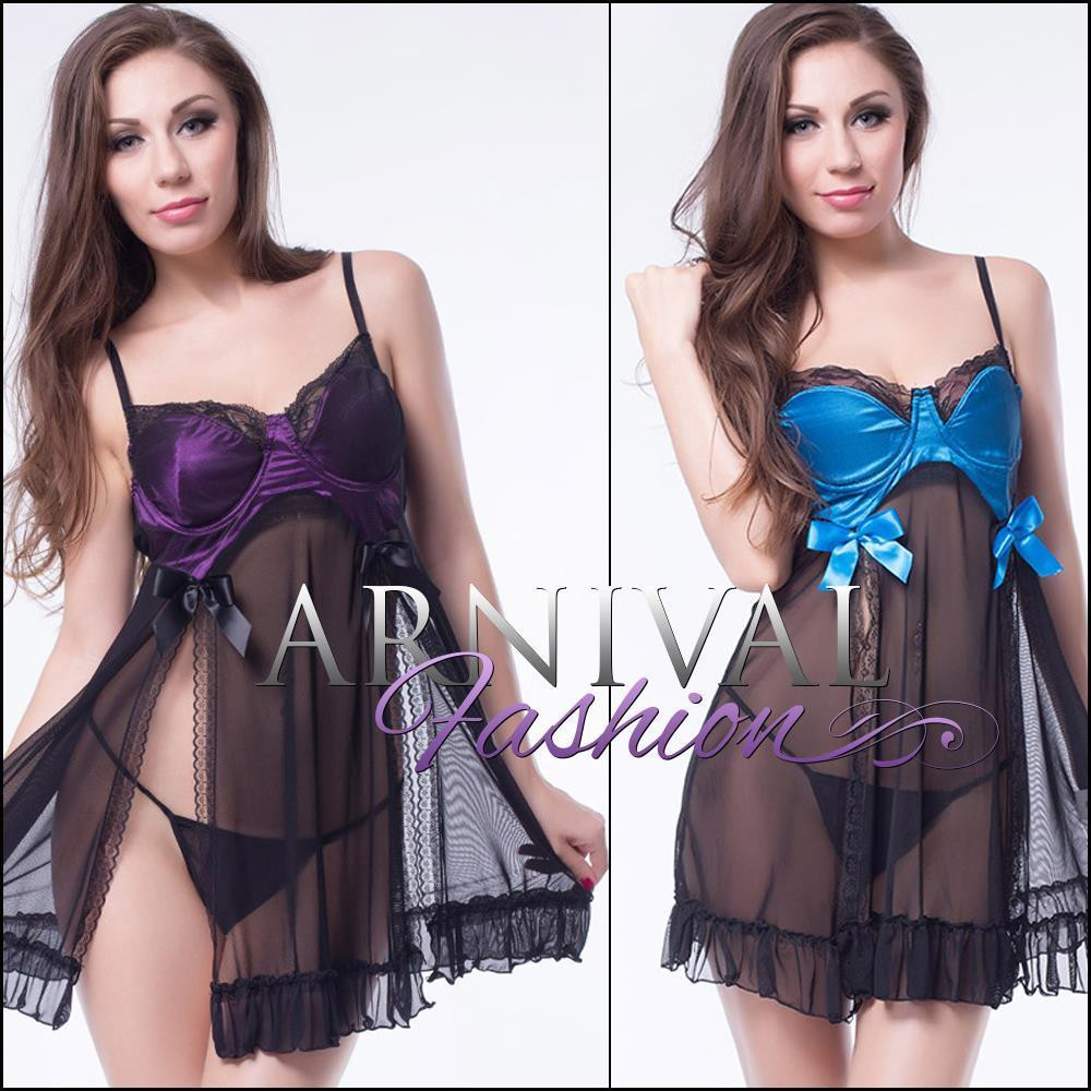 SEXY PADDED LINGERIE SET babydoll chemise g string dress nightwear PUSH UP  BRA - ARNIVAL