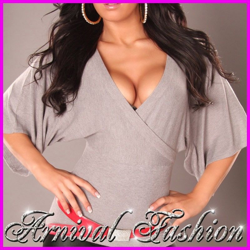 WOMEN SEXY V NECK short LOOSE sleeve KNITTED JUMPER SWEATER TOPS wrap  OVERSIZED - ARNIVAL
