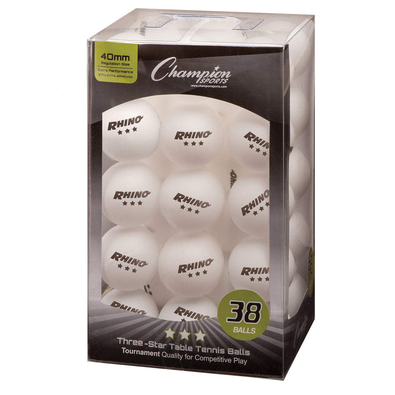 Rhino 3 Star Tournament Table Tennis Balls 38 Ball Box