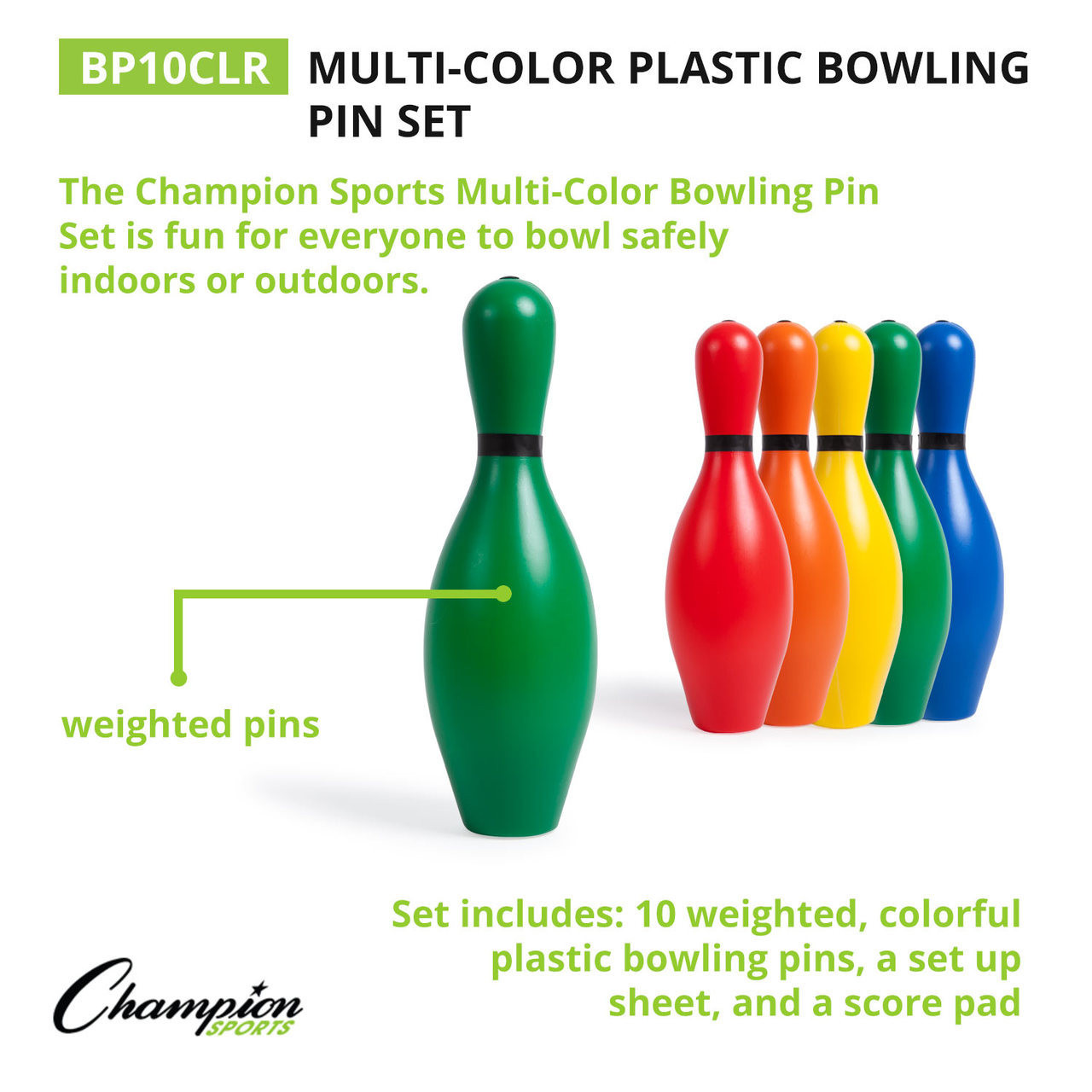 Champion Sports Rainbow Bowling Pins Set