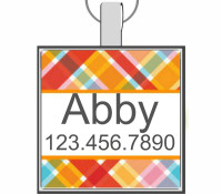 Pink Candy Plaid Silver Pet ID Tags