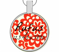 Red Peony Silver Pet ID Tags