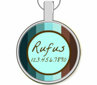 Blue and Brown Stripes Silver Pet ID Tags