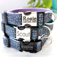 Engraved Buckle Denim Cotton Personalized Dog Collars