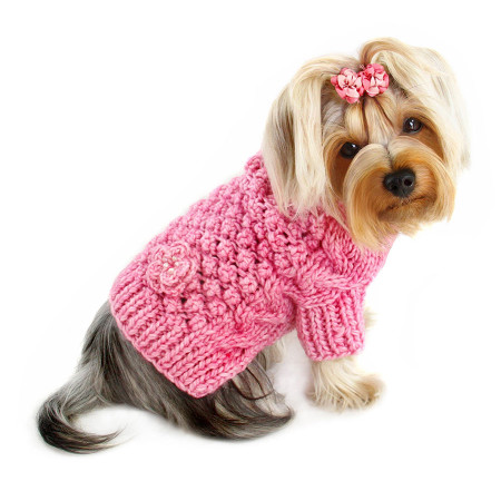 Pink Bobble Stitch Turtleneck Dog Sweater