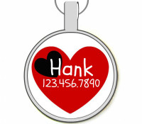 Red and Black Heart Silver Pet ID Tags