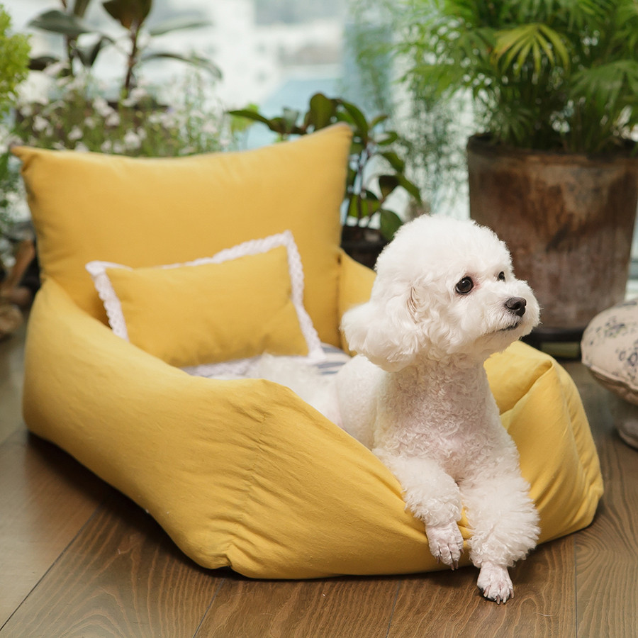 LOUIS DOG HAPPY SUNDAY BED LINEN IN MUSTARD