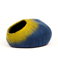 Navy & Green Ombre Felted Cat Cave