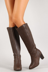 Leatherette Chunky Heel Knee High Boot