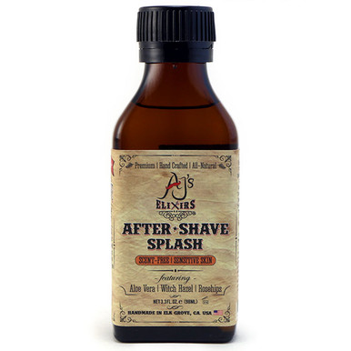 AJ's Elixirs after shave splash calms, soothes, refreshes, and revives. Combined with powerful vitamins and active botanicals for an effective toner.