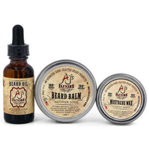 AJ's Elixirs Conditioning Combination of Beard Oil, Beard Balm, and Award Winning Mustache Wax.