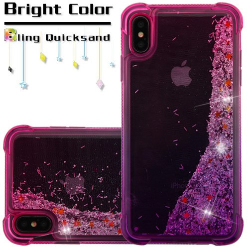 Confetti Quicksand Glitter Electroplating Transparent Case for iPhone XS  Max - Hot Pink Purple - HD Accessory