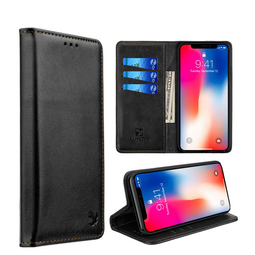 2-IN-1 Luxury Magnetic Leather Wallet Case for iPhone XR - Black - HD Accessory