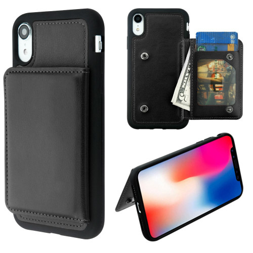 Pocket Wallet Case with Stand for iPhone XR - Black - HD Accessory
