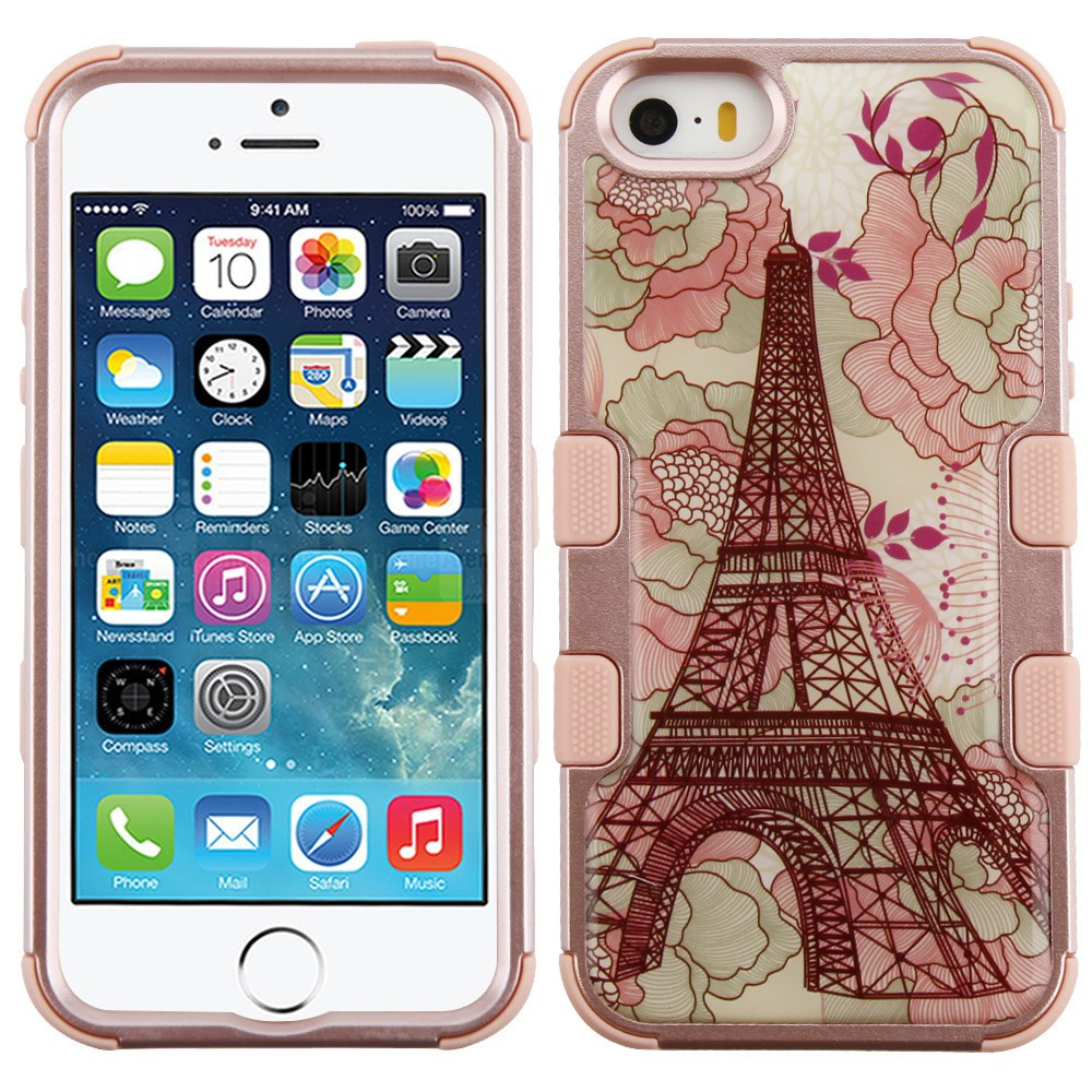 Military Grade Certified TUFF Image Hybrid Case for iPhone SE (1st gen) / 5S  / 5 - Eiffel Tower Rose Gold - HD Accessory