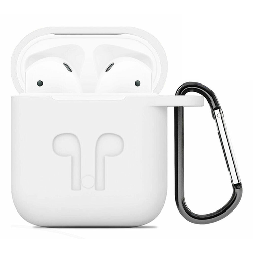 Silicone Protective Case with Carabiner Clip for Apple AirPods White
