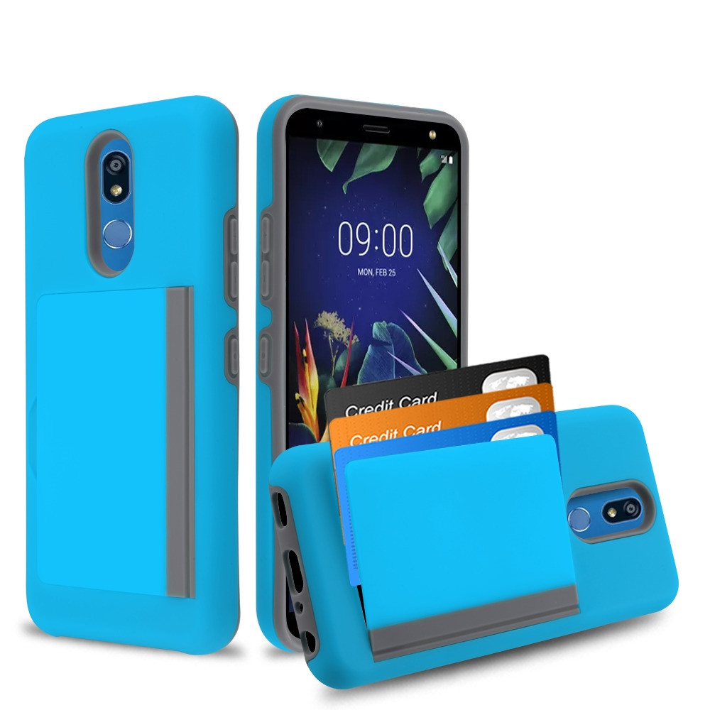 Poket Credit Card Hybrid Armor Case for LG K40 - Blue - HD Accessory