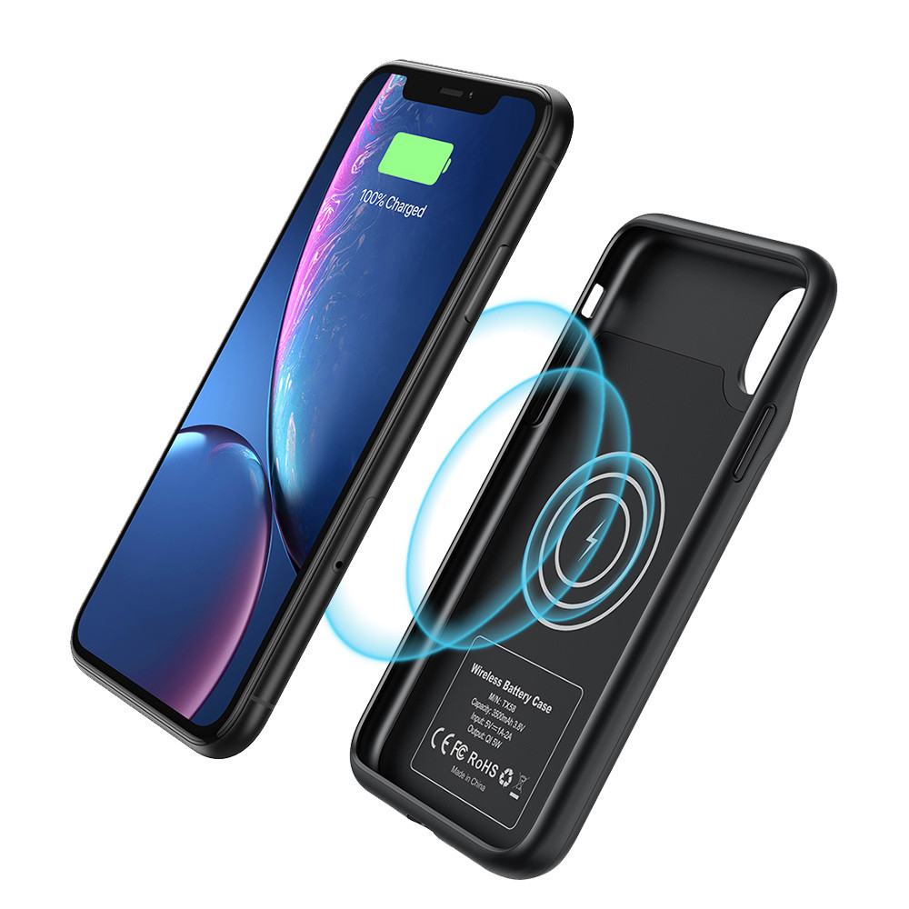 Smart Qi Wireless Power Bank Battery Charger Case 4500mAh for iPhone XS Max  - Black - HD Accessory