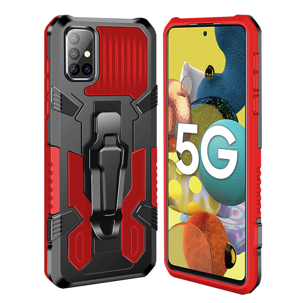 Military Style Hybrid Armor Case With Integrated Belt Clip And Kickstand For Samsung Galaxy A71 5g Red Hd Accessory