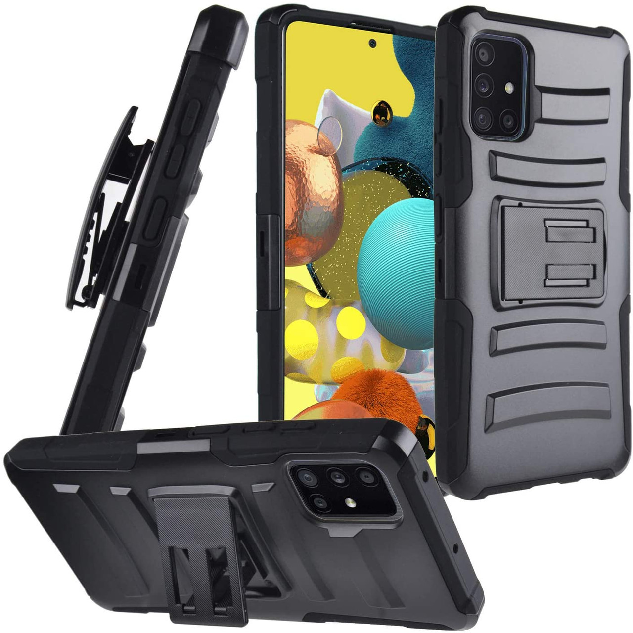 Kickstand Samsung A51 Holster Case ZASE Belt Clip Case for Galaxy A51 Tough Super Slim Rugged Protective Cover Armor Defender Strong Belt Clip A Black Holster Combo Case 