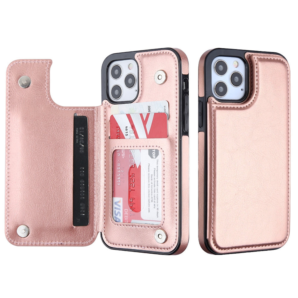 Stow Wallet Leather Hybrid Case With 3 Card Compartment For Iphone 12 Iphone 12 Pro Rose Gold Hd Accessory