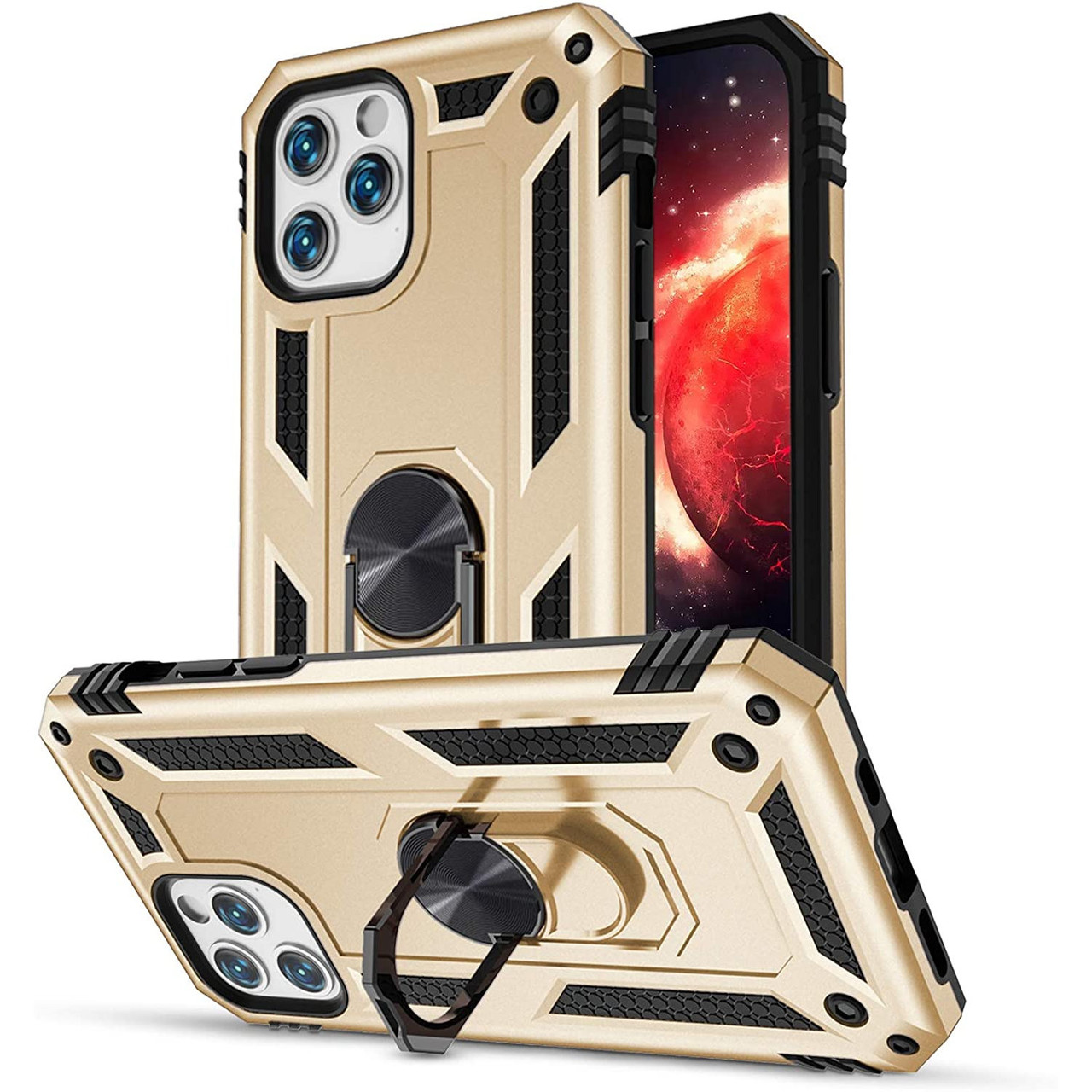 Finger Loop Armor Hybrid Case With 360 Rotating Ring Holder Kickstand For Iphone 12 Pro Max Gold Hd Accessory