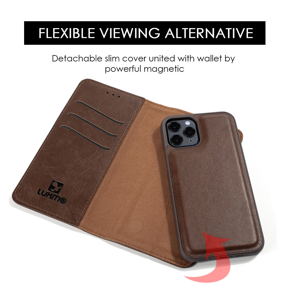 2 In 1 Luxury Magnetic Leather Wallet Case For Iphone 12 Mini Brown Hd Accessory