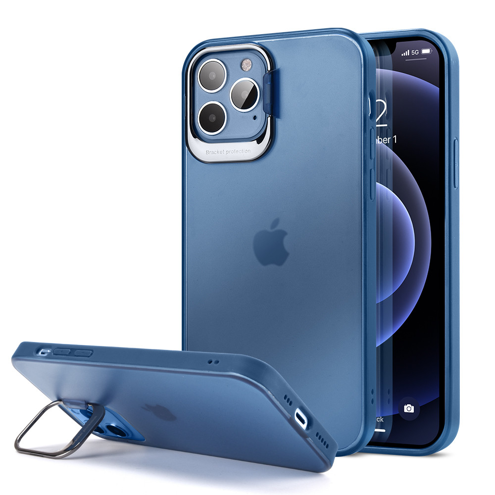 Sale Frosted Matte Transparent Case With Camera Lens Bracket Kickstand For Iphone 12 Pro Max Blue Hd Accessory