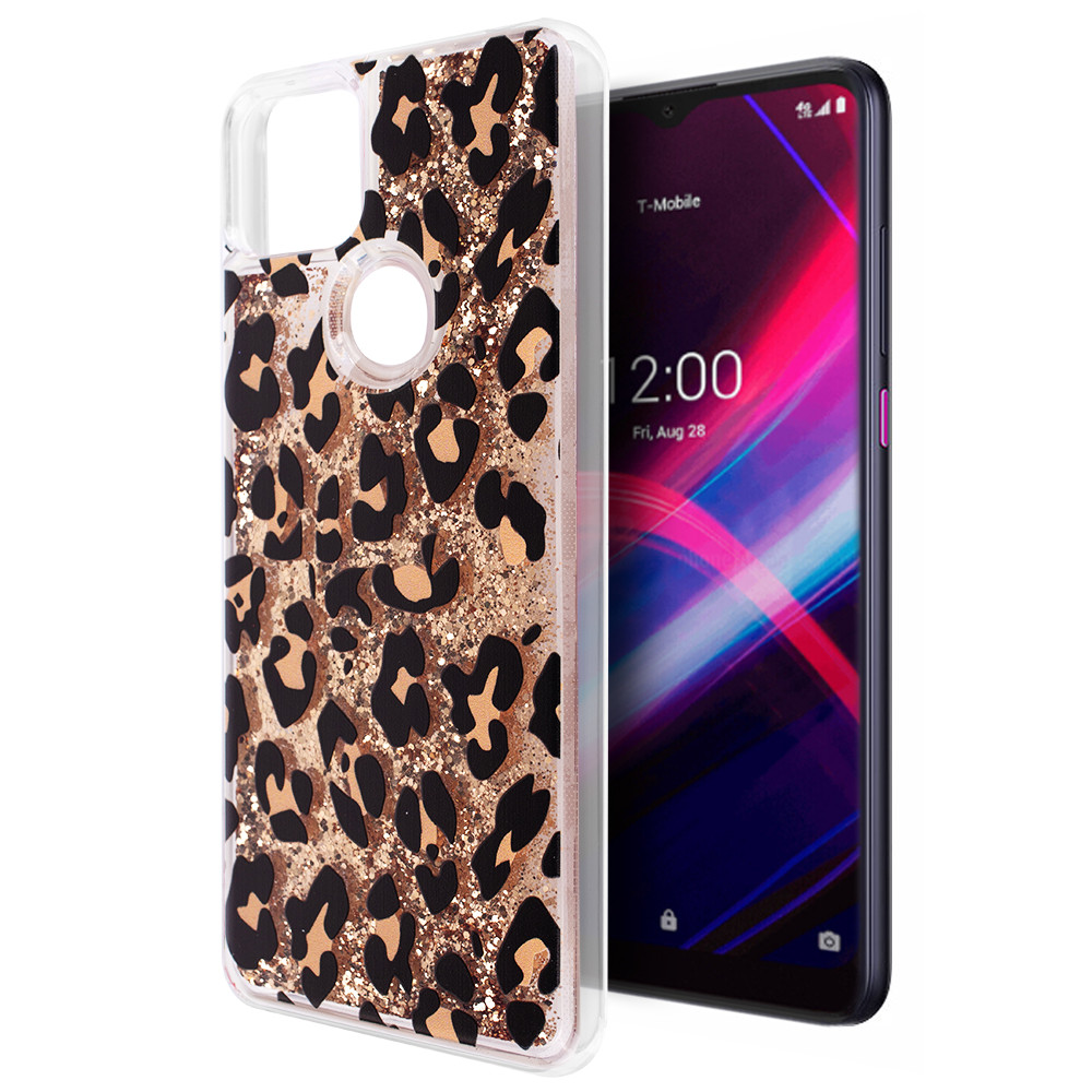 Quicksand Glitter Waterfall Transparent Case For T Mobile Revvl 5g Leopard Hd Accessory