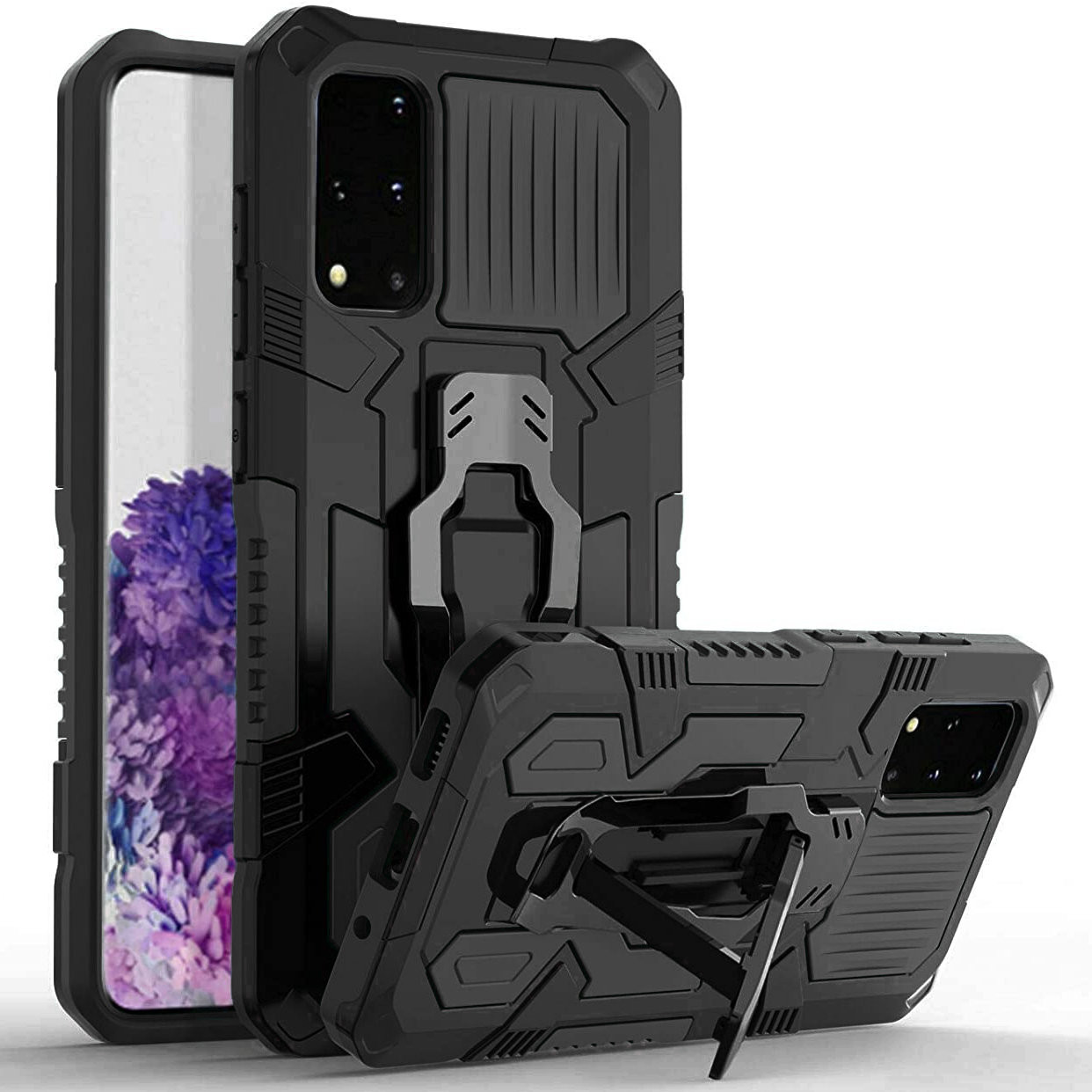 Military Style Hybrid Armor Case With Integrated Belt Clip And Kickstand For Samsung Galaxy S Fe Fan Edition Black Hd Accessory