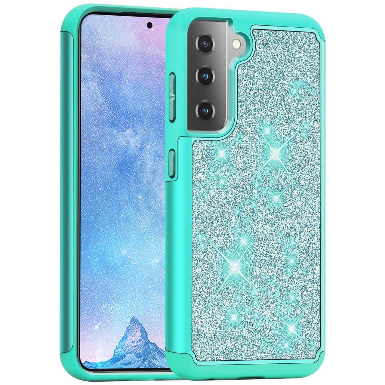 Totaldefense Glitter Hybrid Case For Samsung Galaxy S21 Plus 5g Teal Hd Accessory