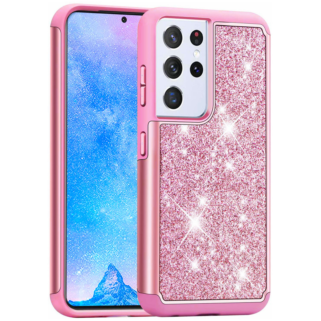 Totaldefense Glitter Hybrid Case For Samsung Galaxy S21 Ultra 5g Pink Hd Accessory
