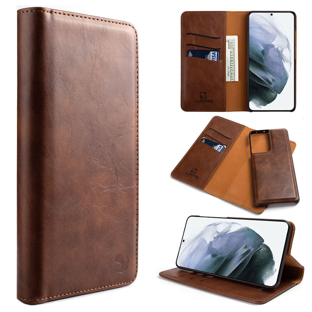 2 In 1 Luxury Magnetic Leather Wallet Case For Samsung Galaxy S21 Ultra 5g Brown Hd Accessory