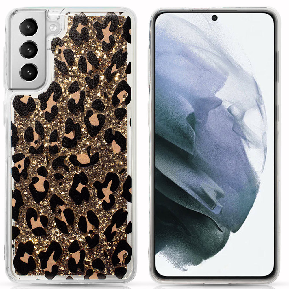 Sale Quicksand Glitter Waterfall Transparent Case For Samsung Galaxy S21 5g Leopard Hd Accessory