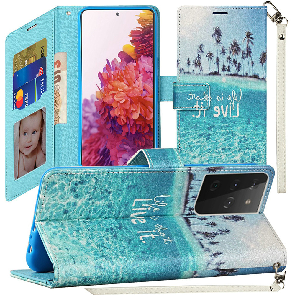 Element Series Book Style Leather Folio Case For Samsung Galaxy S21 Ultra 5g Tropical Beach Hd Accessory