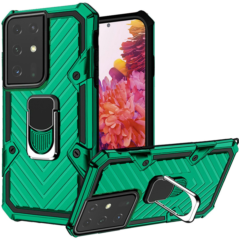 Military Style Hybrid Armor Case With Rotating Ring Stand For Samsung Galaxy S21 Ultra 5g Green Hd Accessory