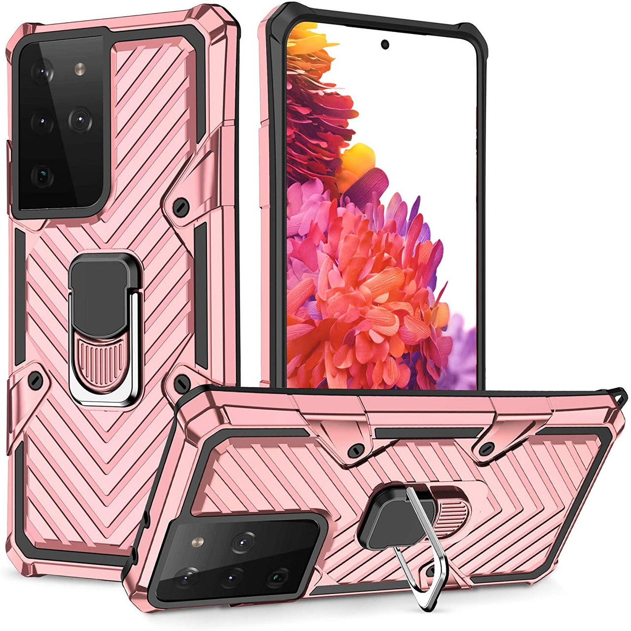 Military Style Hybrid Armor Case With Rotating Ring Stand For Samsung Galaxy S21 Ultra 5g Rose Gold Hd Accessory Military Style Hybrid Armor Case With Rotating Ring Stand For Samsung Galaxy S21 Ultra 5g Rose Gold Hd Accessory