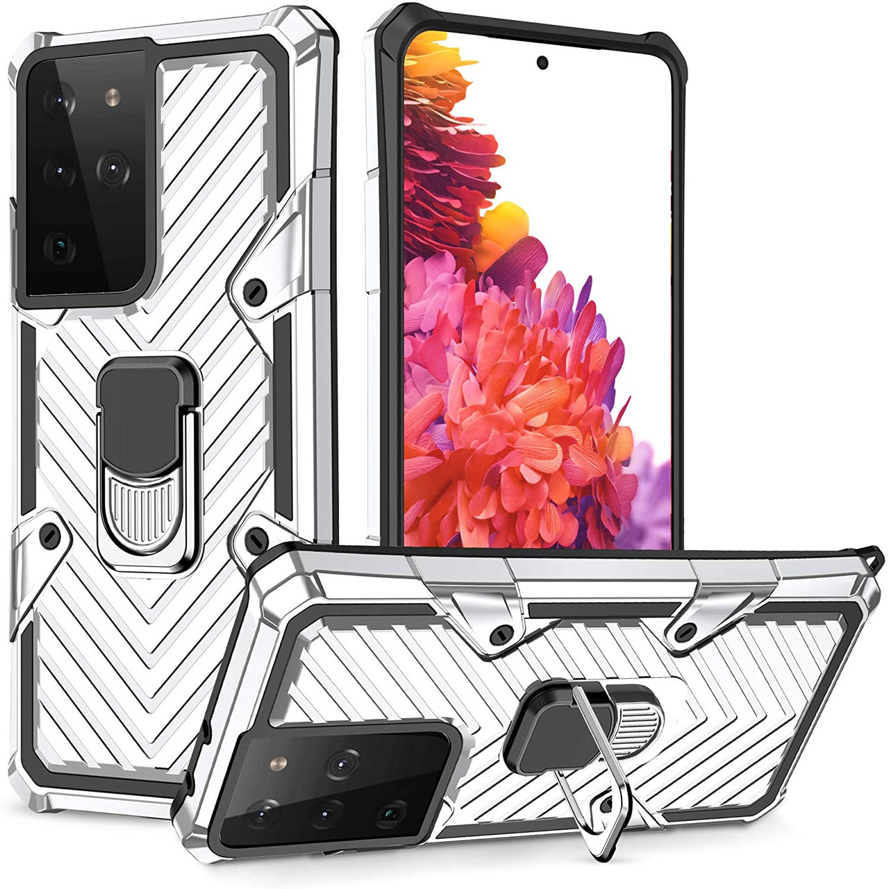 Military Style Hybrid Armor Case With Rotating Ring Stand For Samsung Galaxy S21 Ultra 5g Silver Hd Accessory Military Style Hybrid Armor Case With Rotating Ring Stand For Samsung Galaxy S21 Ultra 5g Silver Hd Accessory