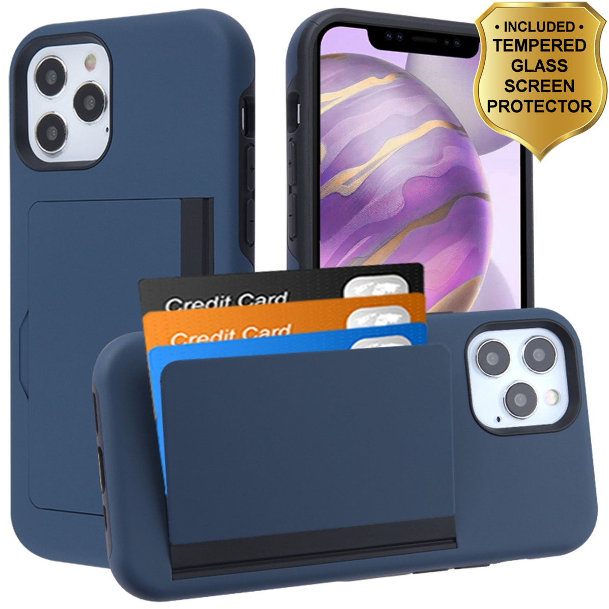 Poket Credit Card Hybrid Armor Case And Tempered Glass Screen Protector For Iphone 12 Pro Max Navy Blue Hd Accessory Poket Credit Card Hybrid Armor Case And Tempered Glass Screen Protector For Iphone 12 Pro Max Navy Blue Hd Accessory