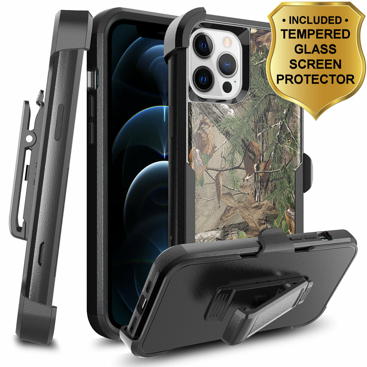 iPhone 8 Camo Case HarseL Heavy Duty Camouflage Tree Impact Resistant Tough Hybrid Rugged Armor Military Defender Case with Swivel Belt Clip Built-in Screen Protector for iPhone 7/8 