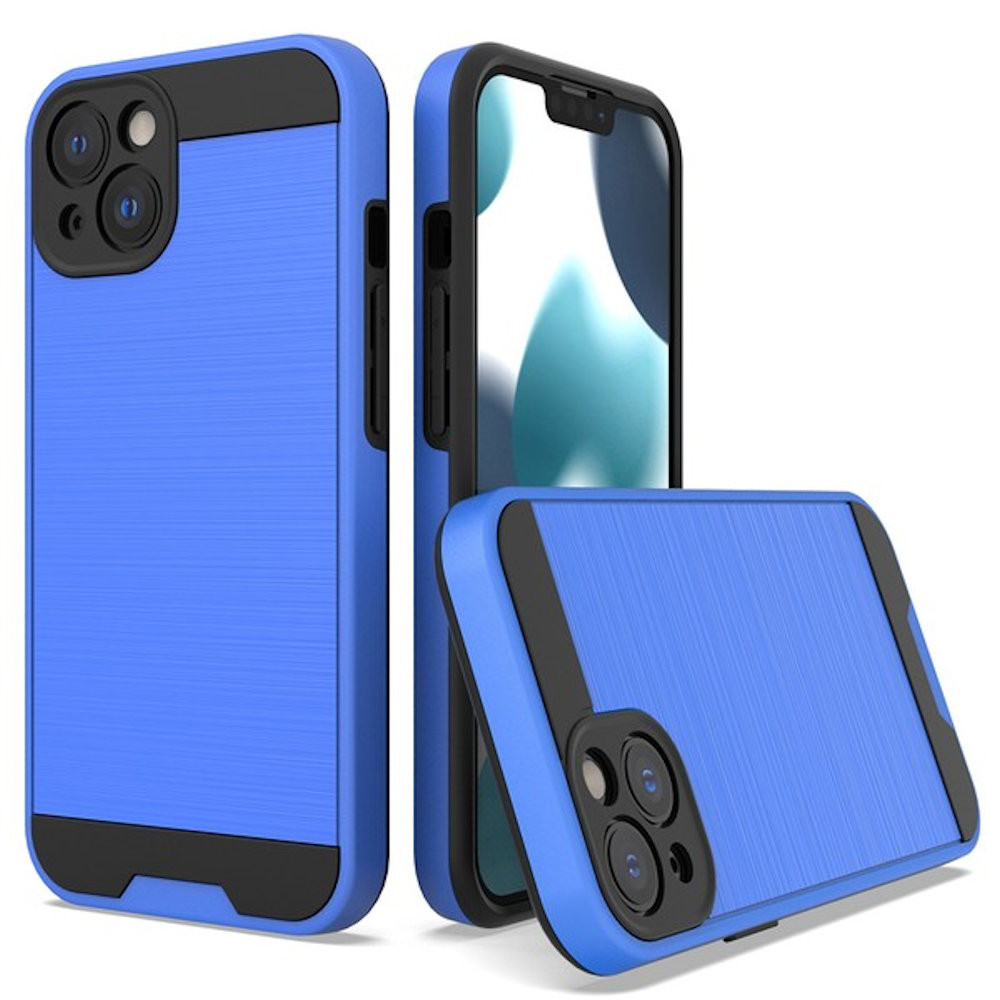 Brushed Metal Texture Hybrid Armor Case for iPhone 13 Blue HD Accessory