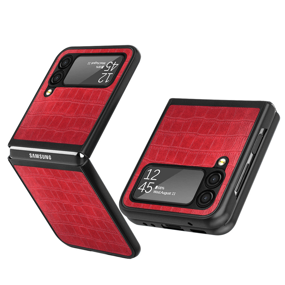 Alligator Skin Texture Leather Protective Cover For Samsung Galaxy Z Flip 3 5g Red Hd Accessory