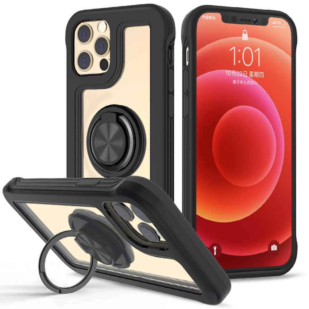 Heavy Duty Shockproof Clear Case With Ring Holder For Iphone 13 Pro Max Black Hd Accessory