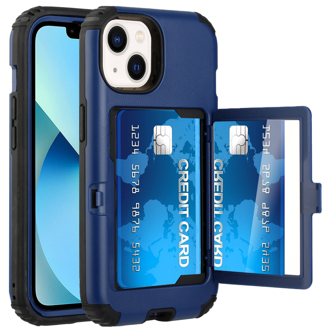 Military Grade Wallet Card Holder Case for iPhone 13 Pro Max - Navy Blue -  HD Accessory