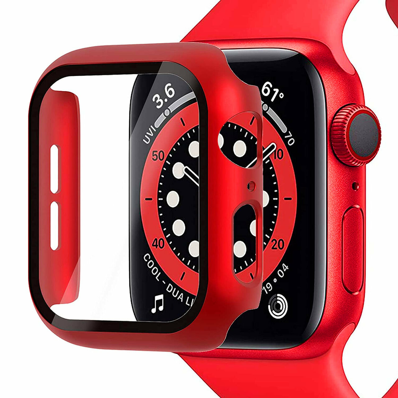Defense Case with Integrated Tempered Glass Screen Protector for Apple  Watch 41mm Series 7 - Red - HD Accessory
