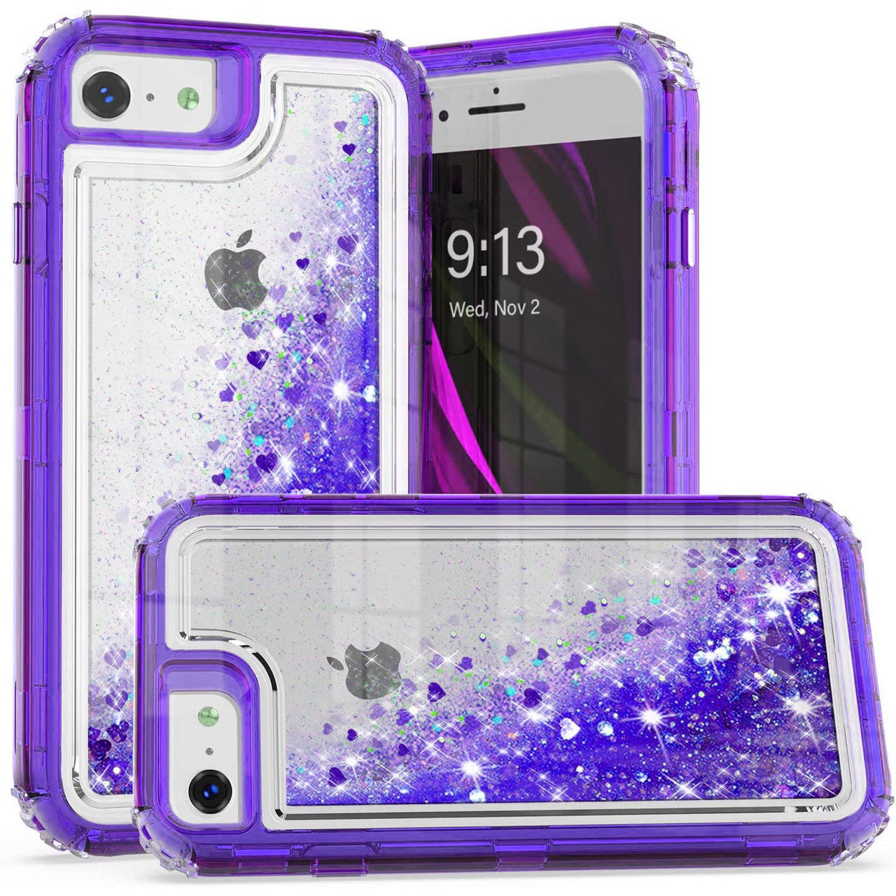 Glitter Waterfall Hybrid Case for iPhone SE (3rd gen & 2nd gen) and iPhone 8/7/6S/6 - Purple - HD Accessory